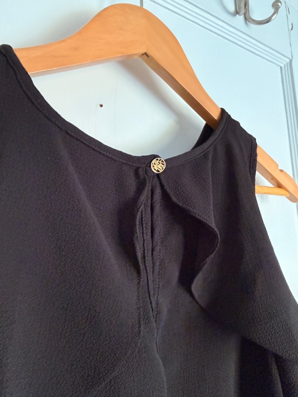 Lily White Black Cold-Shoulder Ruffle Blouse - Picture 6 of 7
